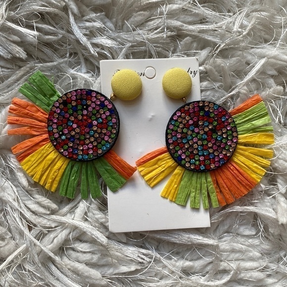 Green/Orange/Yellow and Multi-Color Stone Earrings - Picture 1 of 5